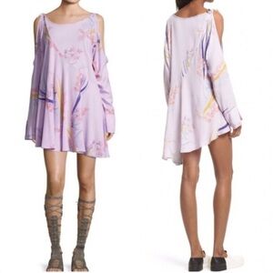 Free People Oversize Cold Shoulder Lilac Floral Asymmetrical Tunic Dress L